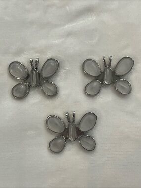 Rebecca Collins Signed SilverTone Frosted Lucite Butterfly Brooch Pendant Clips